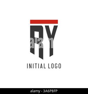 RY initial esport logo with simple shield design style vector graphic Stock Vector