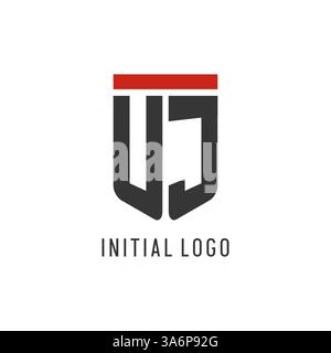 UJ initial esport logo with simple shield design style vector graphic Stock Vector