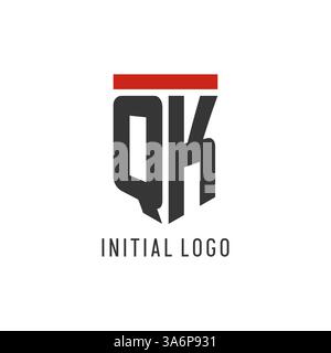 QK initial esport logo with simple shield design style vector graphic Stock Vector