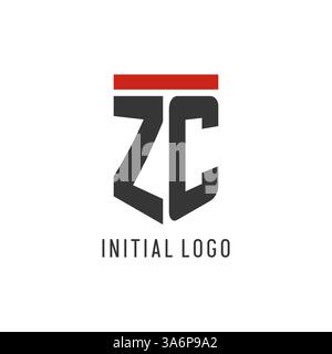 ZC initial esport logo with simple shield design style vector graphic Stock Vector