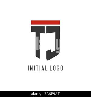 TJ initial esport logo with simple shield design style vector graphic Stock Vector