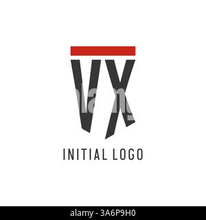 VX initial esport logo with simple shield design style vector graphic Stock Vector