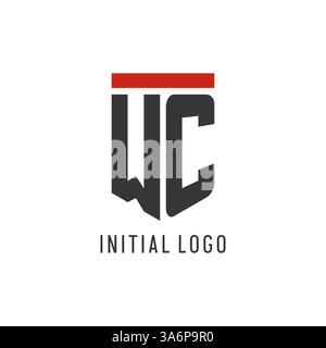 WC initial esport logo with simple shield design style vector graphic Stock Vector