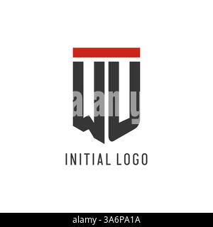 WU initial esport logo with simple shield design style vector graphic Stock Vector