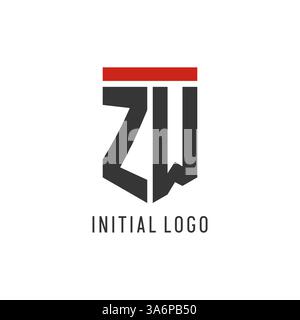 ZW initial esport logo with simple shield design style vector graphic Stock Vector