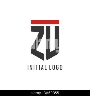 ZU initial esport logo with simple shield design style vector graphic Stock Vector