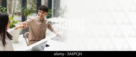 Happy Multiracial Colleagues Bumping Fists Celebrating Achievement In Modern Office Stock Photo