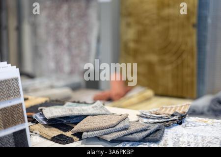 Carpet samples displayed in building store Stock Photo