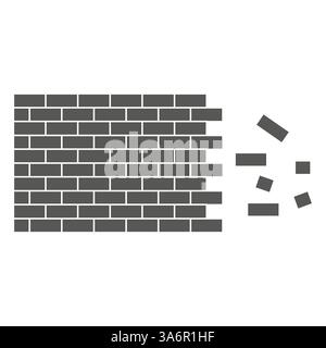 Broken brick wall. Abstract vector design. Gray block details. Symmetric wall patterns. Stock Vector