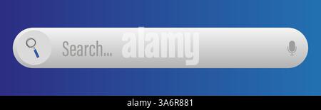 Search bar UI. Voice search icon. White text input. Gradient blue background. Stock Vector