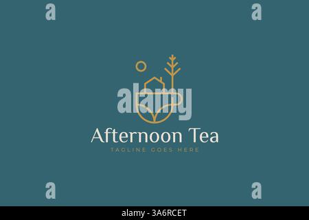 Elegant and Cozy Afternoon Tea House Logo Abstract Earthy Illustration Design for Branding Stock Vector
