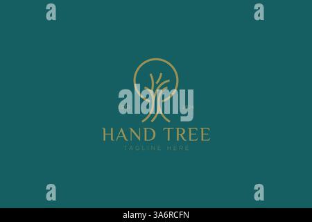 Hand Tree Logo Success Abstract Genesis Concept Elegant Nature Design Premium Branding Template Stock Vector