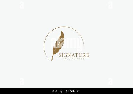 Feather Pen Signature Luxury Logo Brand Identity Business Law Firm Author Writer Stationery Legal Stock Vector
