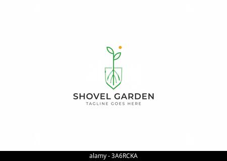 Shovel Logo Garden Farm Agriculture Farm Green Equipment Logo Nature Industry Stock Vector