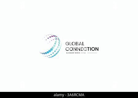 Global Connection Network Dots Logo Halftone Sphere Shape Digital Technology Business Company Stock Vector