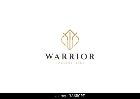 Warrior Letter W Logo Abstract Sword and Shield with Linear Style for Business Company Industry Stock Vector
