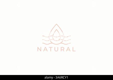 Luxury Logo Linear Of A Water Droplet With Three Waves Natural Stock Vector