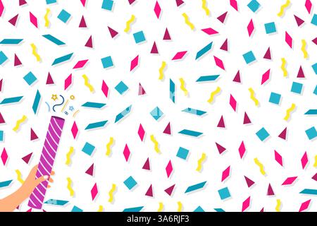 Colorful paper cut confetti background. Hand shooting confetti. Vector illustration Stock Vector