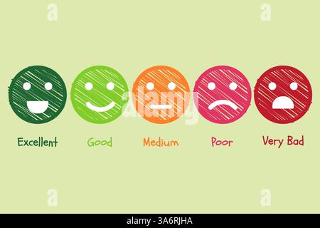 Customer feedback emoticons collection with striped texture. Vector illustration. Stock Vector