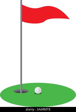 Red golf flag on white background. Vector stock illustration Stock Vector