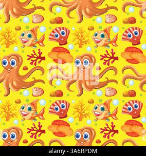 Playful marine life with octopus and fish Stock Vector
