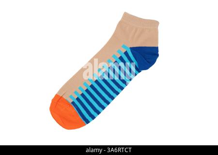 Socks with different lines isolated on white background. Colorful socks son white background. Colored socks isolated on white background Stock Photo