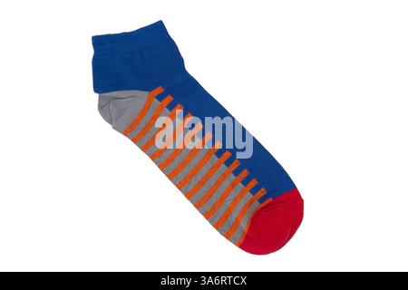 Socks with different lines isolated on white background. Colorful socks son white background. Colored socks isolated on white background Stock Photo