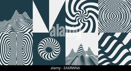 Cover design template. Abstract geometric pattern with optical illusion. Landscape background. Terrain. Collage. Vector illustration for brochure, fly Stock Vector