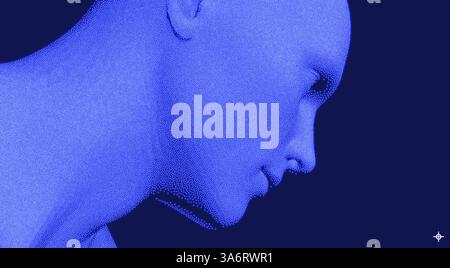 Abstract man head made from dots. Side view of dotted face background. Facial recognition. 3D vector illustration. Stock Vector