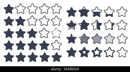 Set silhouettes ranking stars. Black silhouette, rating quality button. Feedback symbol, customers opinion sign. Web site and application elements Stock Vector