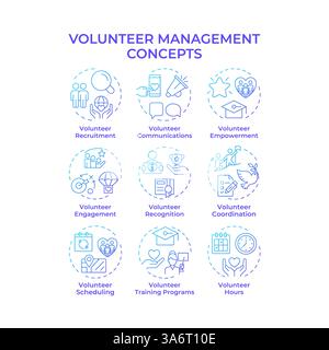 Volunteer management blue gradient concept icons Stock Vector