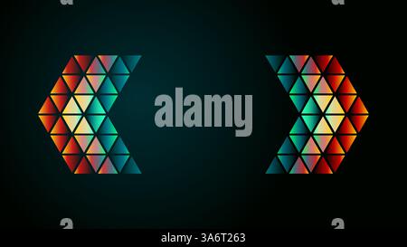 French quotes consists glass triangles on black background. Past future concept banner with quotes symbol. quote herringbone in retro futurism noir st Stock Vector