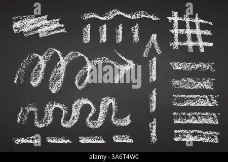 Set of crayon hand drawn arrows in different directions. Chalk, brush, marker drawing bold elements Collection doodle thick geometric shapes for Stock Vector