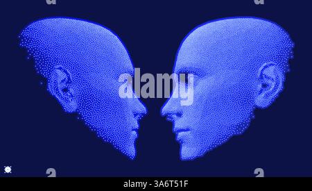 Dialogue, contact, conversational exchange between two individuals. People talk face to face. 3D vector Illustration for advertising, marketing or pre Stock Vector