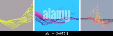Water splash imitation. Point explode. Array with dynamic emitted particles. Abstract background. Cover design template. 3D illustration for brochure, Stock Vector