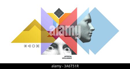Machine learning. Futuristic artificial intelligence concept. Art composition with geometric shapes and forms. Cover design template for presentation, Stock Vector