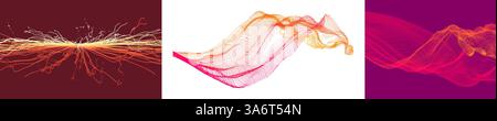 Array with dynamic emitted particles. Science or technology background. Network illustration. 3D grid surface. Design for banner, flyer, poster, cover Stock Vector