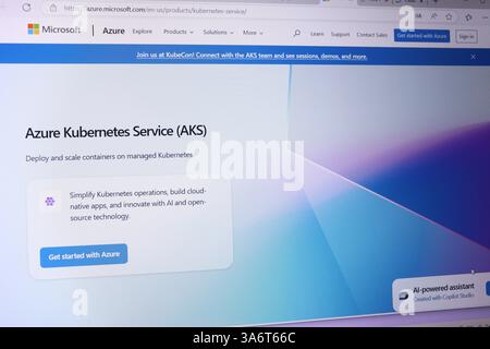 Azure kubernetes service interface on microsoft website displayed on computer screen. Stock Photo