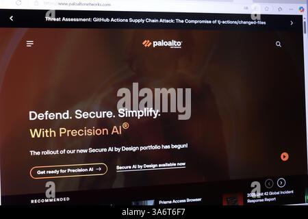 Palo alto networks website homepage with secure ai design and precision security features. Stock Photo