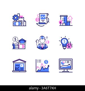 Investments and finance - line design style icons set Stock Vector