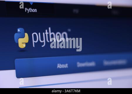 Python programming language website interface with navigation menu. Stock Photo