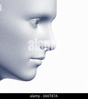 Abstract man head made from dots. Side view of dotted face background. Facial recognition. 3D vector illustration. Stock Vector