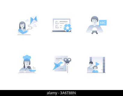 Routine and entertainment - flat design style icons set Stock Vector