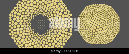 Elements made of uneven spots, blobs, specks of various size. Scientific illustration with cells or cell membranes. Black and white design. 3D vector Stock Vector