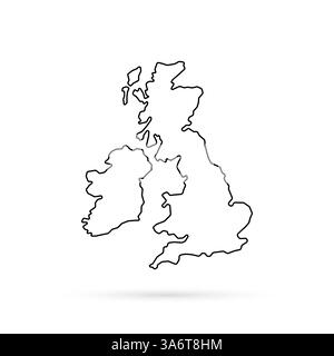 black thin line uk map with shadow Stock Vector