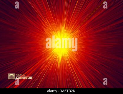 Background with explosion. Starburst dynamic lines. Solar or starlight emission. 3d futuristic technology style. Vector illustration. Stock Vector