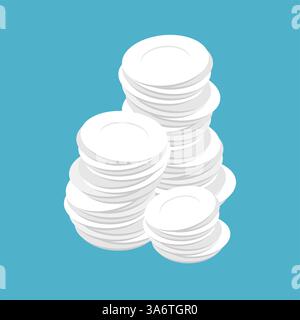 stack of white plates. Mountain of clean plates isolated Stock Vector