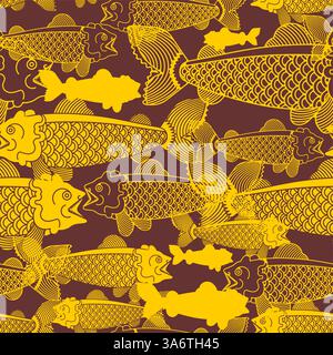 Koi Carp pattern seamless. Japanese Goldfish background Stock Vector