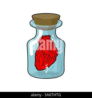 Anatomical Heart  glass jar. Alchemical experiment. Ancient spells. Witch's vessel Stock Vector