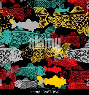 Koi Carp pattern seamless. Japanese Goldfish background Stock Vector